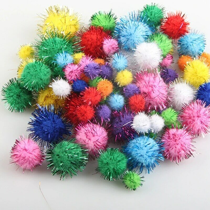 Y166 100pcs Glitter Tinsels Pompoms Appliques Patches DIY Craft Toy Clothes Sewing Material Woman DIY Accessories