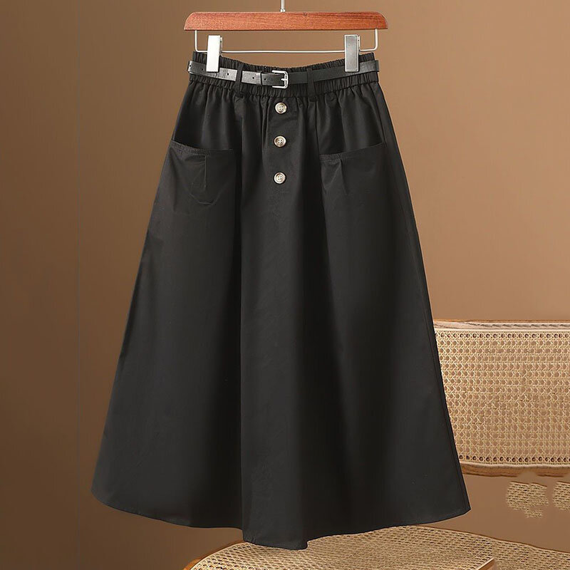 Falda informal para mujer, Falda larga con cintura elástica, Media cintura alta coreana, tres hebillas, 4XL, primavera y verano, nueva moda