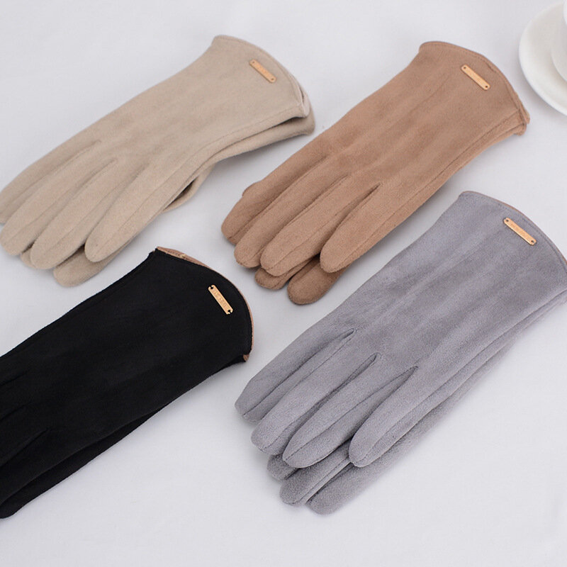 Женские осенне-зимние сохраняющие тепло тонкие кашемировые Простые перчатки для сенсорного экрана велосипедные для вождения замшевая ткань элегантные ветрозащитные