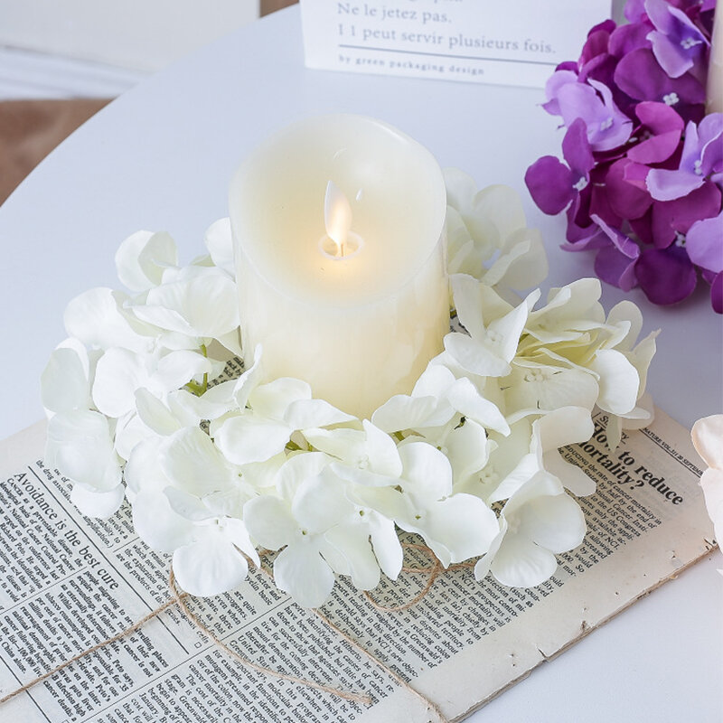 23cm karangan bunga tempat lilin buatan Hydrangea karangan bunga lilin aromaterapi cincin dekorasi tengah meja Natal pernikahan
