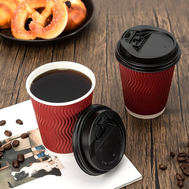 أكواب قهوة مضلعة مزدوجة الجدار ، تصميم مخصص مطبوع للاستعمال مرة واحدة ، 8 أونصة 12 أونصة 16 أونصة
