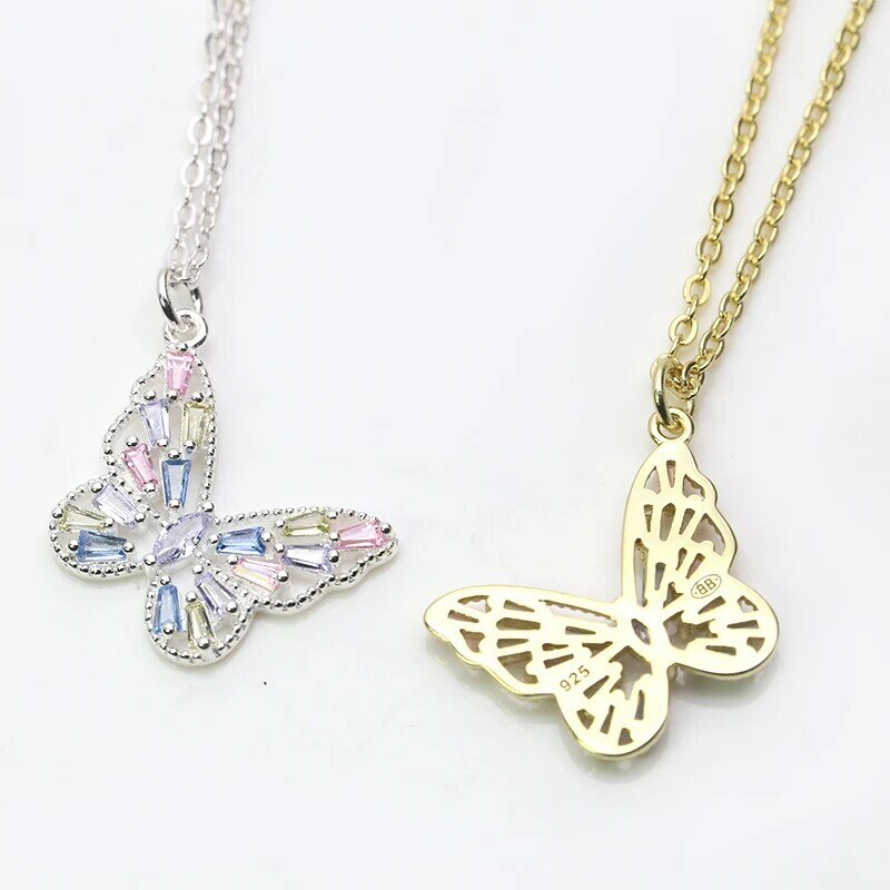 CZ Gemstone  925 Silver  Jewelry Butterfly Necklace Gold Yellow/Silver Pendant