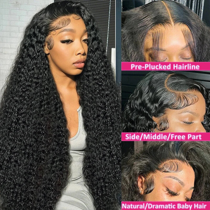 250% Deep Wave 13x6 HD Lace Frontal Wig Malaysian Curly Human Hair Wigs For Women Lace Front Human Hair Wig Pre Plucked 34 Inch