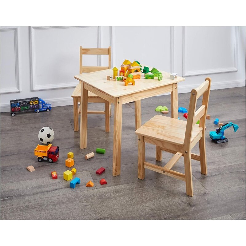 Набор из 3 предметов, детские столы и наборы, детский стол из массива дерева и 2 стулья, 20X24X21 дюймов, бесплатная доставка