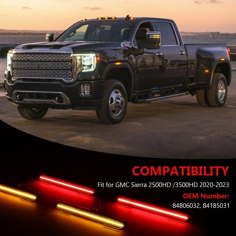 4pcs/set Car Front and Rear Side Marker Lamp Smoked Shell Amber Light For GMC Sierra 2500 3500HD 2020-2023