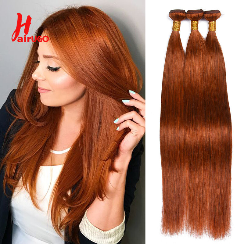 HairUGo-Bundles de cheveux bouclés crépus orange, extensions de cheveux humains, tissage de cheveux orange, cheveux brésiliens Remy colorés, vidéo