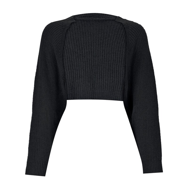 Y2k Sweater crop lengan panjang wanita, kardigan rajut warna Solid Vintage, Sweater Bolero lengan hangat gaya Perancis