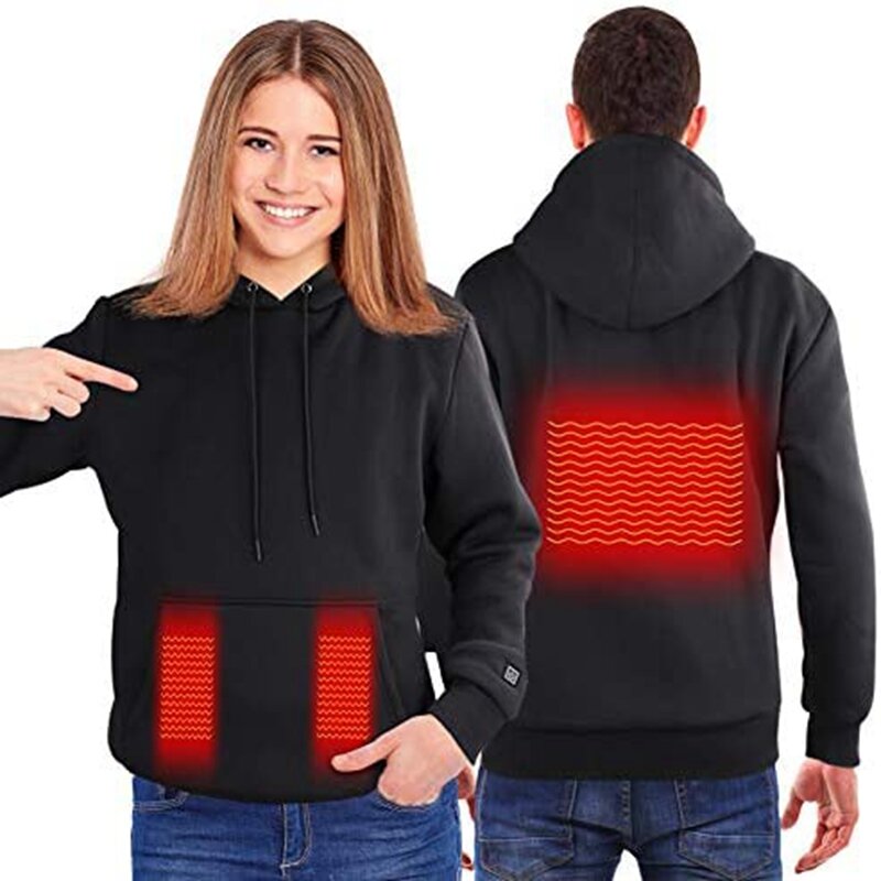 Sweter Pemanas USB Elektrik Luar Ruangan Wanita Hoodie Pakaian Hangat Musim Dingin Pria Jaket Pemanas Panas Pengisi Daya Pakaian Olahraga