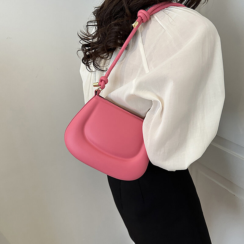 Solid Color Shoulder Bag Leather Women's Bag Summer Simple And Casual Crossbody Bag Women Handbag Girls Retro Handbag