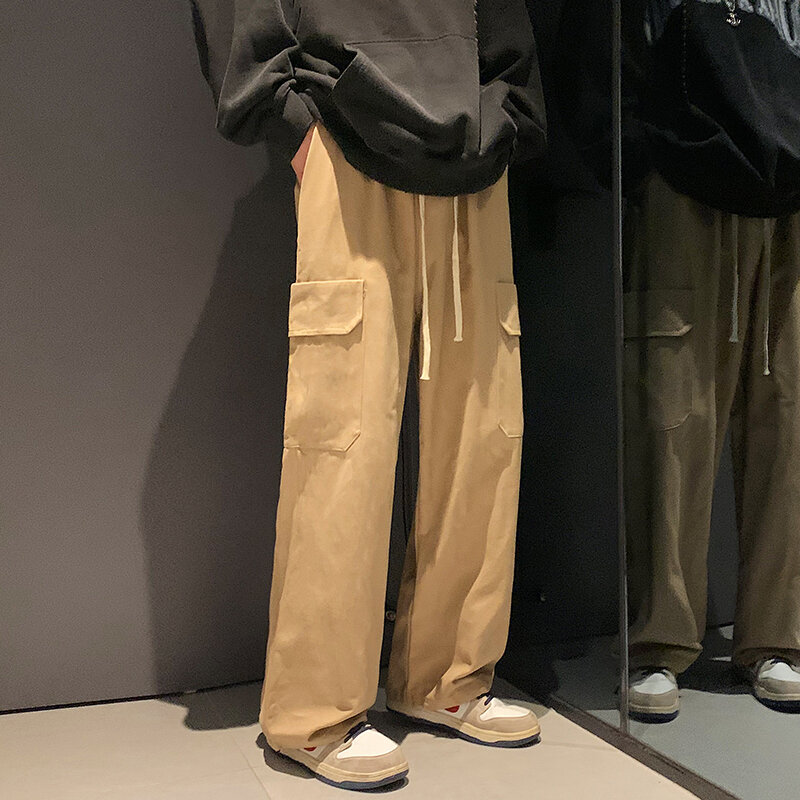 Брюки-карго для мужчин и женщин, уличная одежда, повседневные однотонные мешковатые брюки с широкими штанинами, с карманами, в стиле хиппи, Джоггеры в стиле Харадзюку, спортивные штаны F70