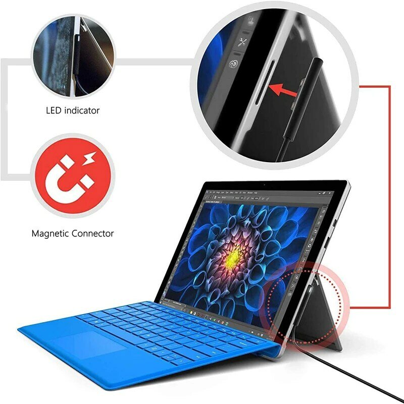 สายชาร์จ USB-C กับพื้นผิว nku 1.5เมตรเชื่อมต่อ15V/3A 45W PD ใช้ได้กับ Surface Pro 7/6/5/4/3 Go3/2/1 Laptop4/3/2/1