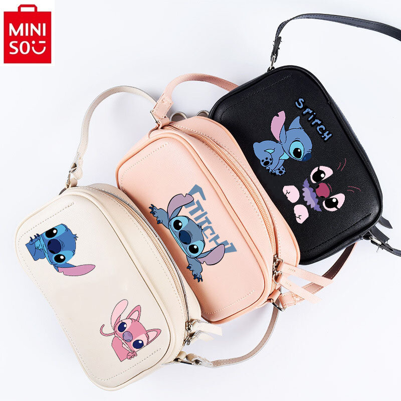 MINISO-Petit sac carré à bandoulière Disney Stitch, sac de rangement multifonctionnel, sac étudiant polyvalent, doux et frais, PU de haute qualité