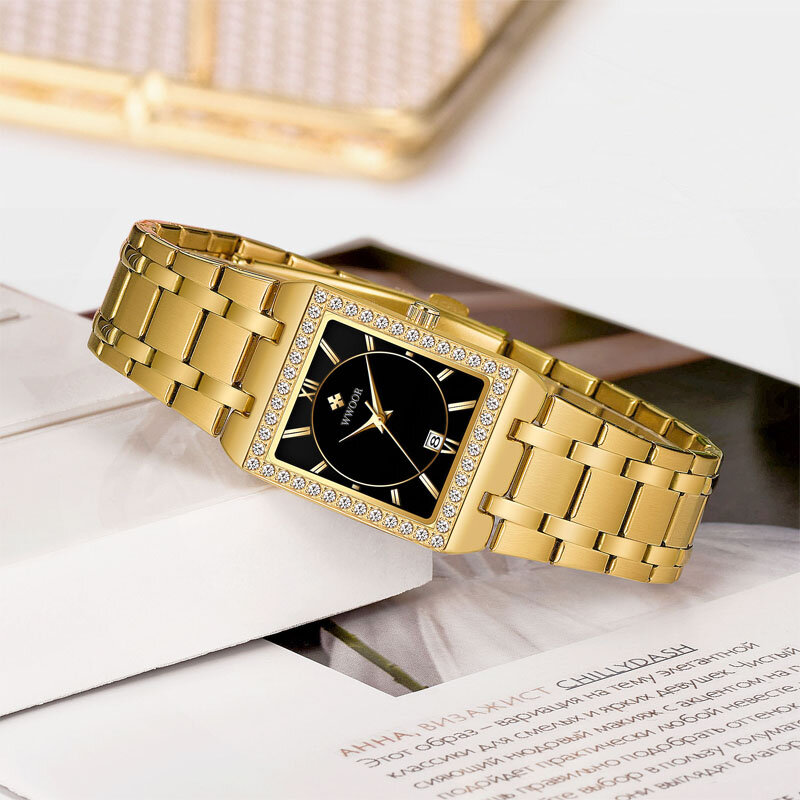 WWOOR-reloj dorado de acero para mujer, pulsera de lujo, de marca superior, de relojes de mujer, nuevo, 8858