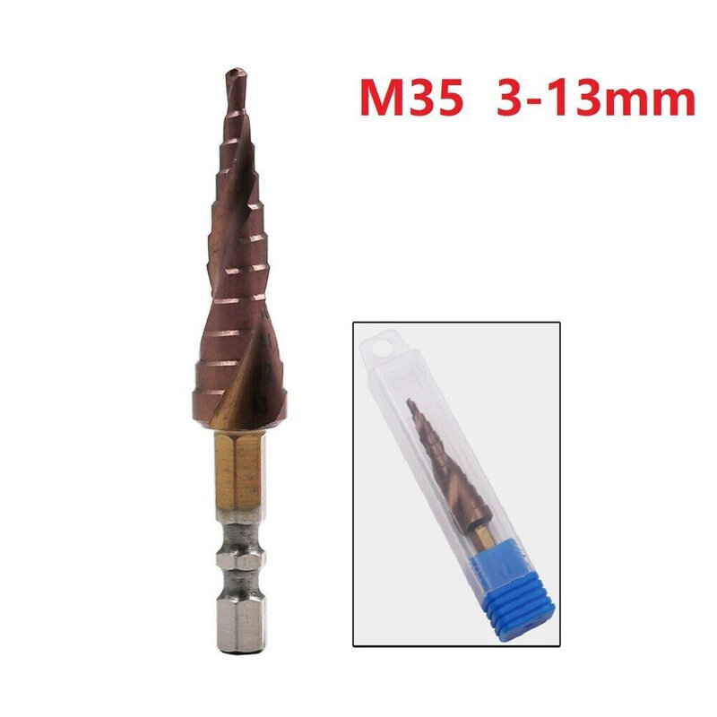 Ступенчатое сверло M35 из быстрорежущей стали с шестигранным хвостовиком, 3-13 мм, для отверстий в металле и дереве, спиральная канавка, шестигранный хвостовик