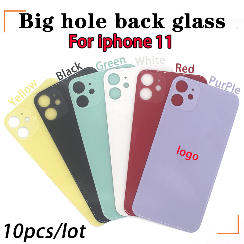 Vidro traseiro para iPhone 11 Pro Max, tampa da bateria, cor original com logotipo, casca traseira, vidro traseiro grande furo, 10 pçs/lote
