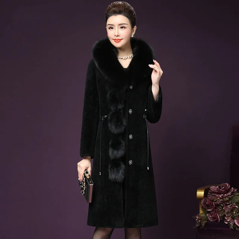 여성용 겨울 재킷, 양 전단 코트, 한국 루즈 입자, 양털 봉제 모조 모피 롱 코트, 2021 신상
