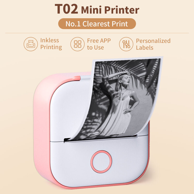 Phomemo-Portable Mini Thermal Printer, T02 Pocket Label Printer, DIY Self-adhesive Sticker Label Machine, Various Paper