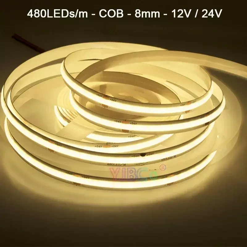 Tira Flexible de luces LED COB, cinta de luz FCOB de 5m, 12V de CC, 480LED/m, 320LED/m, Blanco/blanco cálido/azul hielo/Rojo/verde/amarillo