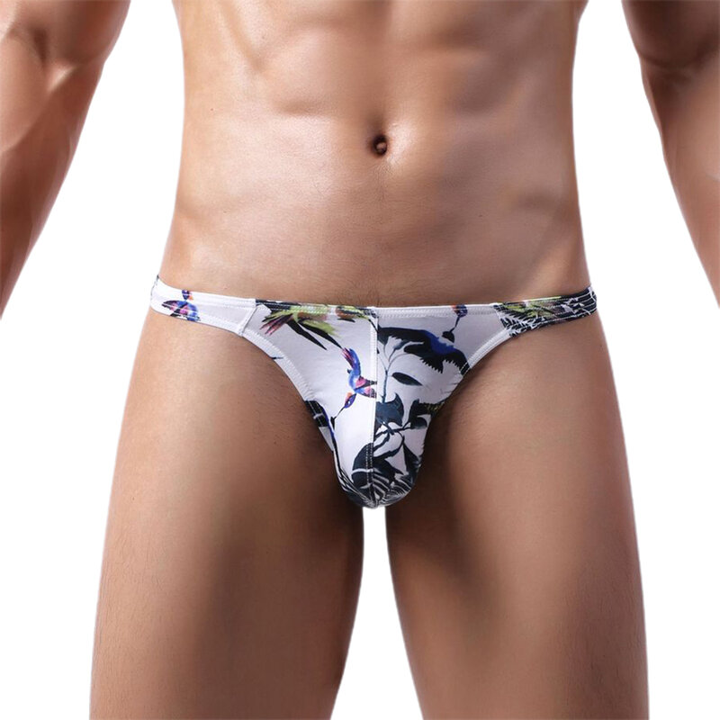 Sexy Men Low Waist Printed Thong Sissy Lingerie Bulge Pouch Underwear Print Briefs Male Seamless Underpants Elastic Panties