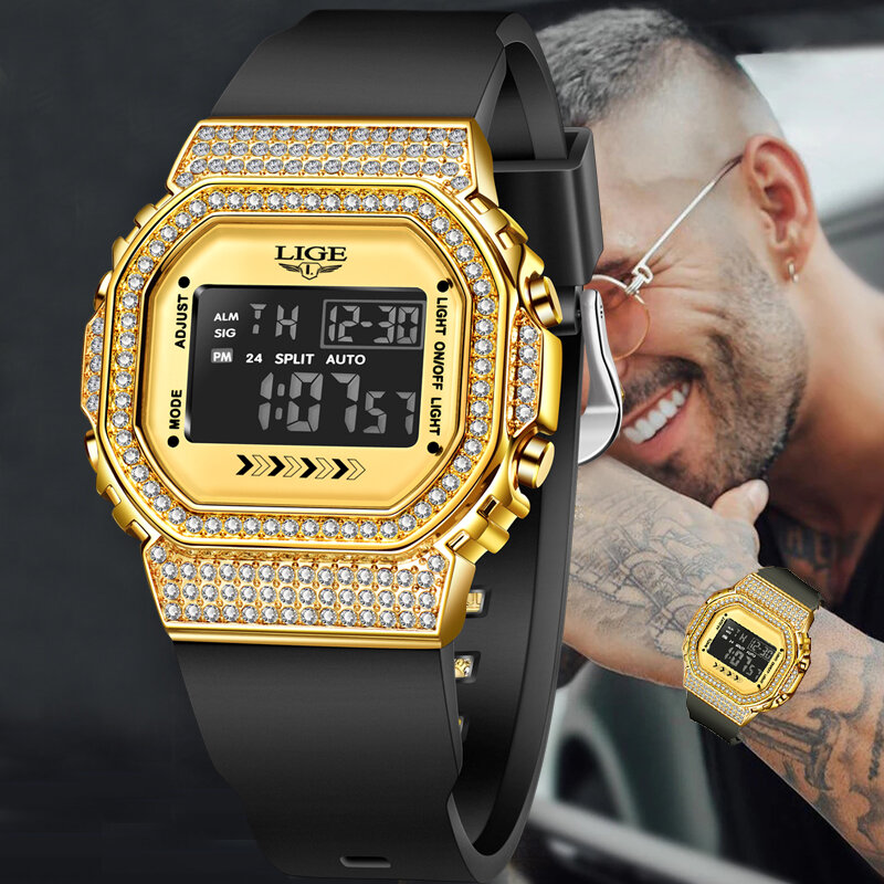 LIGE zegarki luksusowe męskie wojskowe armii męskie zegarek wodoodporny sportowy zegarek elektroniczny podwójny Displ zegarek męski Relogio Masculino