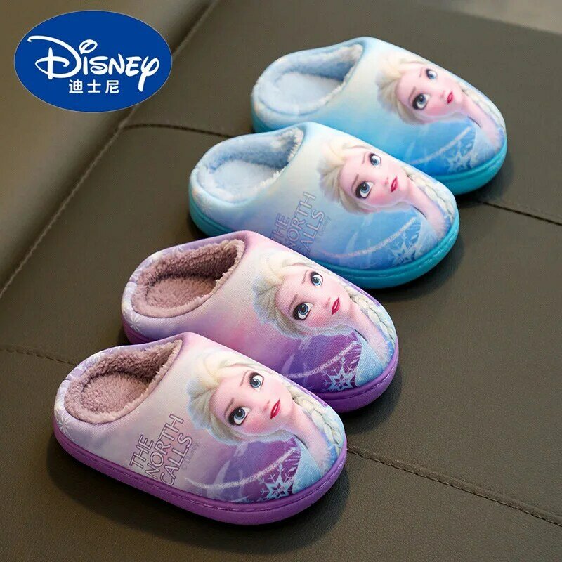 Nowe Disney mrożone kapcie z bawełny dziecięce księżniczka elza zimowe ciepłe dziecięce pantofle dziecięce niemowlęta dziewczynki buty płaskie rozmiar 24-35