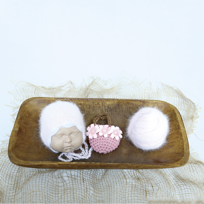 Neugeborenen mohair wrap gestrickte hut und mini spielzeug set sind für schießen requisiten Baby knit wrap hut dämon spielzeug fotografie studio schießen prop