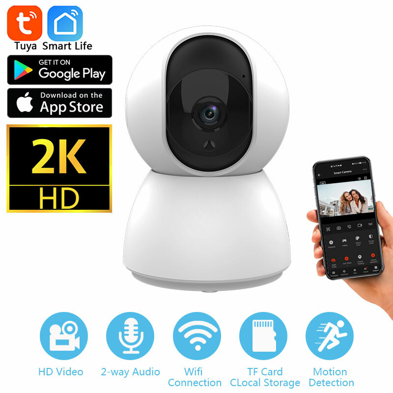 Tuya-ワイヤレススマートカメラ4mp 2k,wifi,屋内,監視,自動追跡,家庭用セキュリティcctv,ベビーモニター