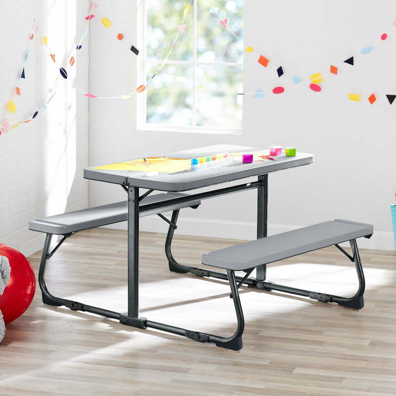Детский игровой стол с серой текстурной поверхностью, сталь и пластик, 33,11x40,94x21,85 дюйма