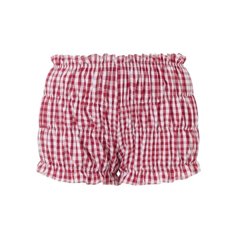 Celana pendek elastis celana pakaian Y2k manis Ruffles kue kotak-kotak celana pendek merah dan putih kotak-kotak pinggang rendah celana pendek ruffle wanita