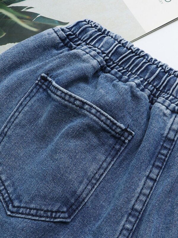 Shorts jeans de algodão para mulheres, até o joelho, calças largas, breve, jeans plus size, 5XL, 6XL, verão, 2022