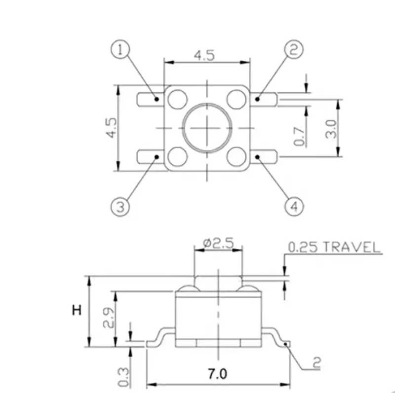 ECOTOOL-microinterruptor SMD, pulsador táctil Universal, 4,5x4,5x3,8 MM