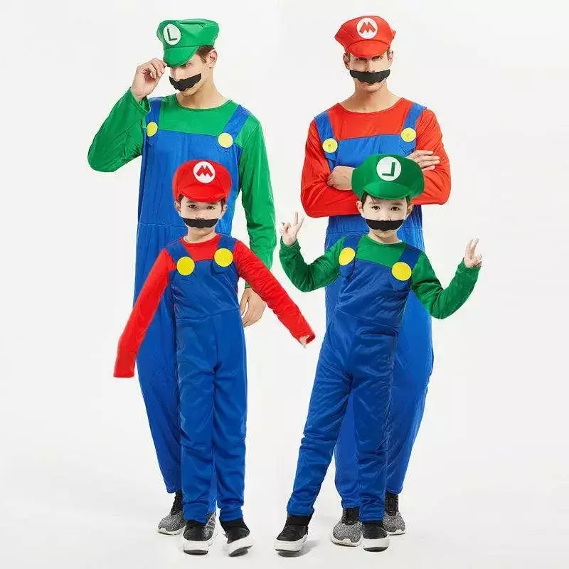 Kind Super Mari Bros Cosplay Anzug Kinder Anime Fantasy Stram pler Junge Mädchen Halloween Party Langarm Kleid Hut Kostüm