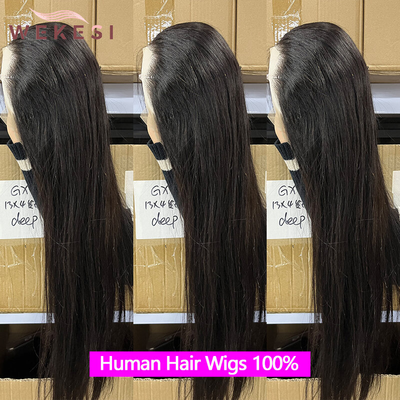 Wig renda rambut manusia lurus Wig Frontal HD transparan renda Wig 13x6 rambut manusia 26 inci Wig rambut manusia lurus obral
