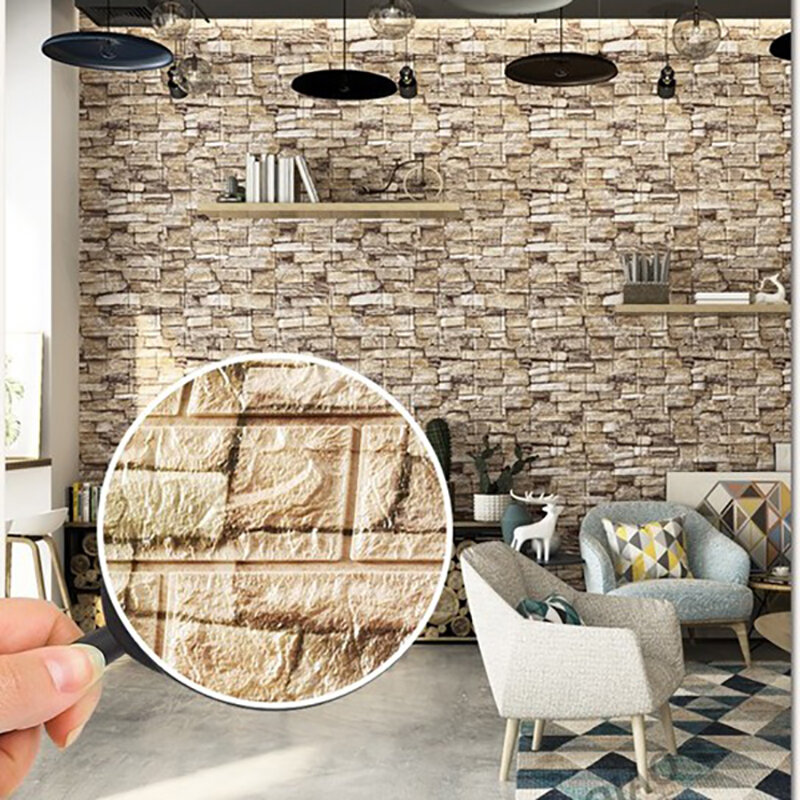 模造レンガの3D自己接着壁,家の装飾,耐水性,リビングルーム用,77cm x 70cm,1個