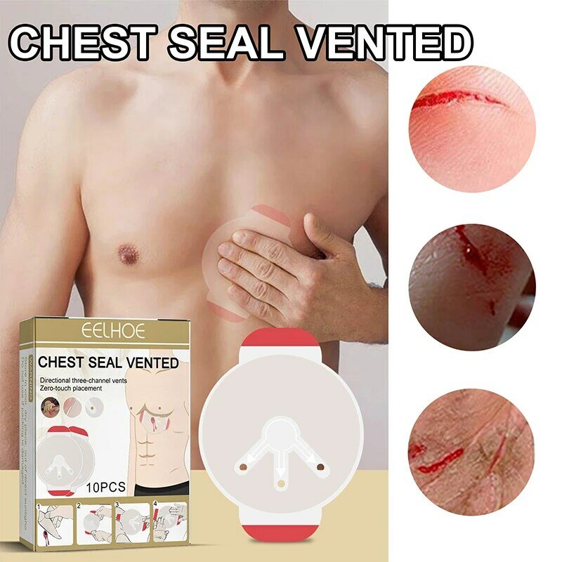 Trauma de emergência Adesivo, Medical Chest Seal, Ventilado Primeiros Socorros Patch, ferida Dressing, Outdoor Safety Survival Tool, 6pcs