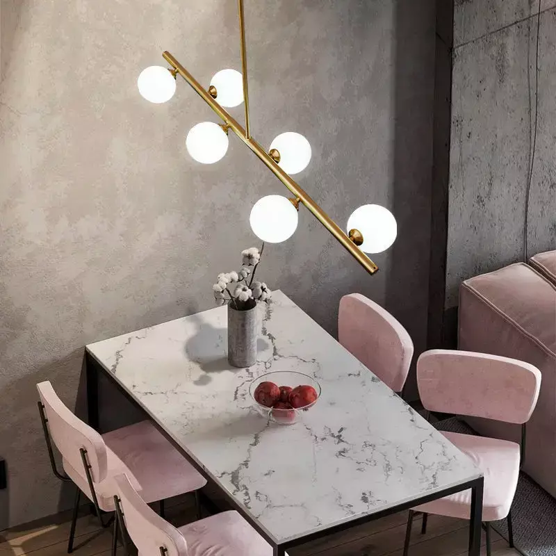 Lampu gantung bola kaca putih LED, Modern untuk ruang makan dapur restoran rumah dalam ruangan dekorasi seni gantung lampu liontin