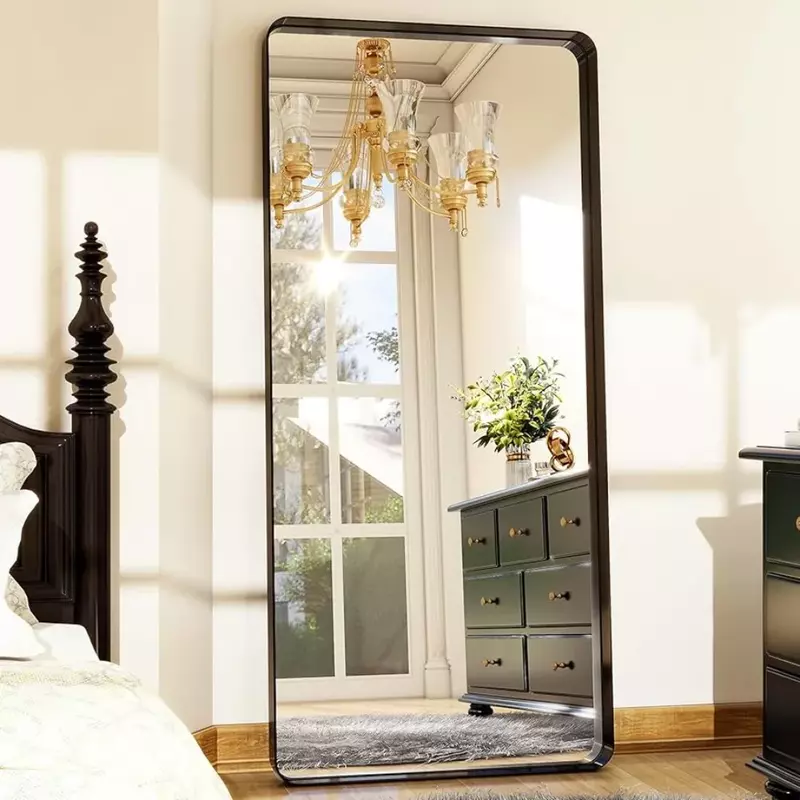 Cermin panjang penuh 71 inci X 30 ", cermin lantai bingkai dalam warna hitam, dinding Led untuk ruang tamu, furnitur rumah