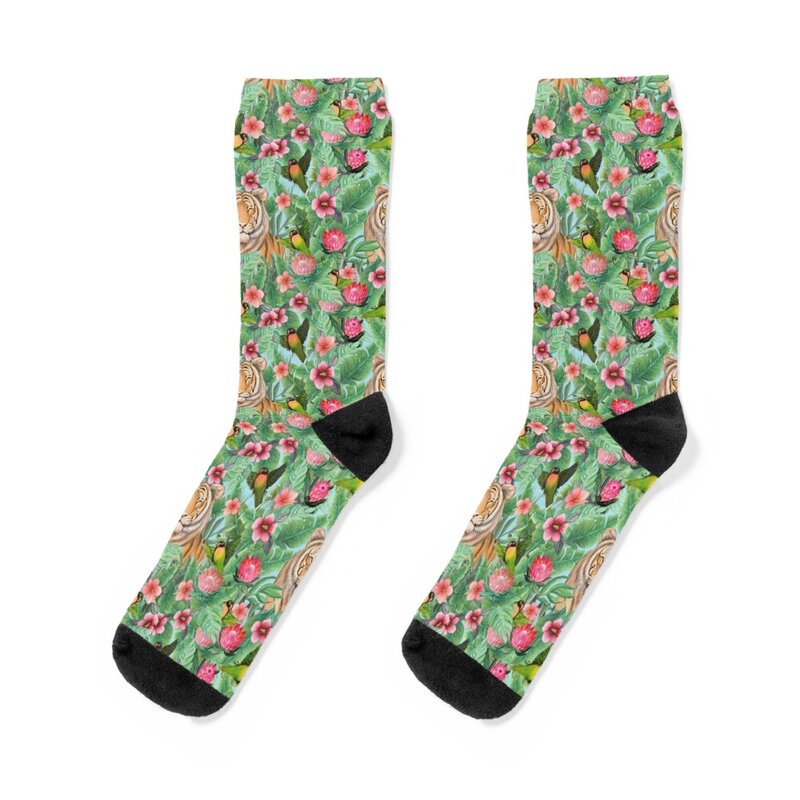 Calcetines deportivos con diseño de tigre para hombre y niña, medias con diseño de jungla Tropical, flores y palmas, ideal para esconder y hacer deporte