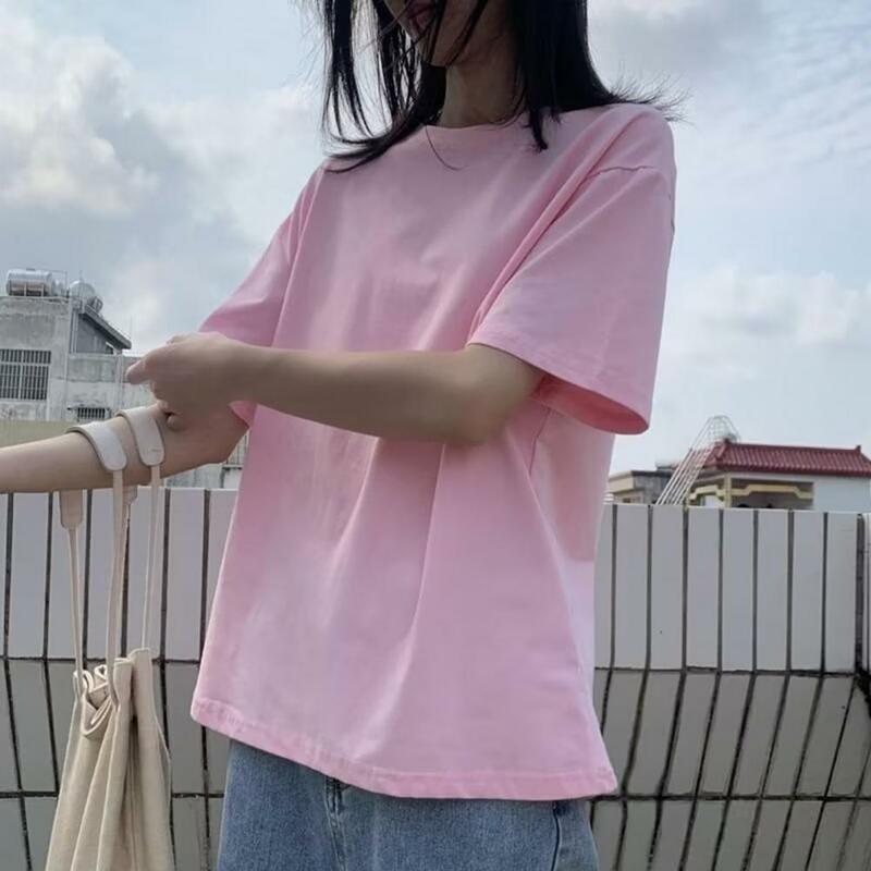 Women Multicolor T-shirt Summer Loose Fit T-shirt Summer Casual Women's O-neck T-shirt Solid Color Basic Tee for Streetwear