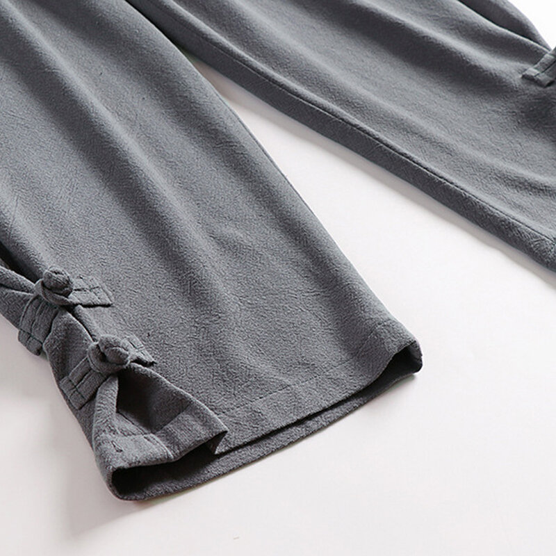 Lniane spodnie męska letnia spodnie do kostek Plus rozmiar 9XL spodnie z elastyczną gumką w pasie męska moda na co dzień jednolity kolor dołu duży rozmiar
