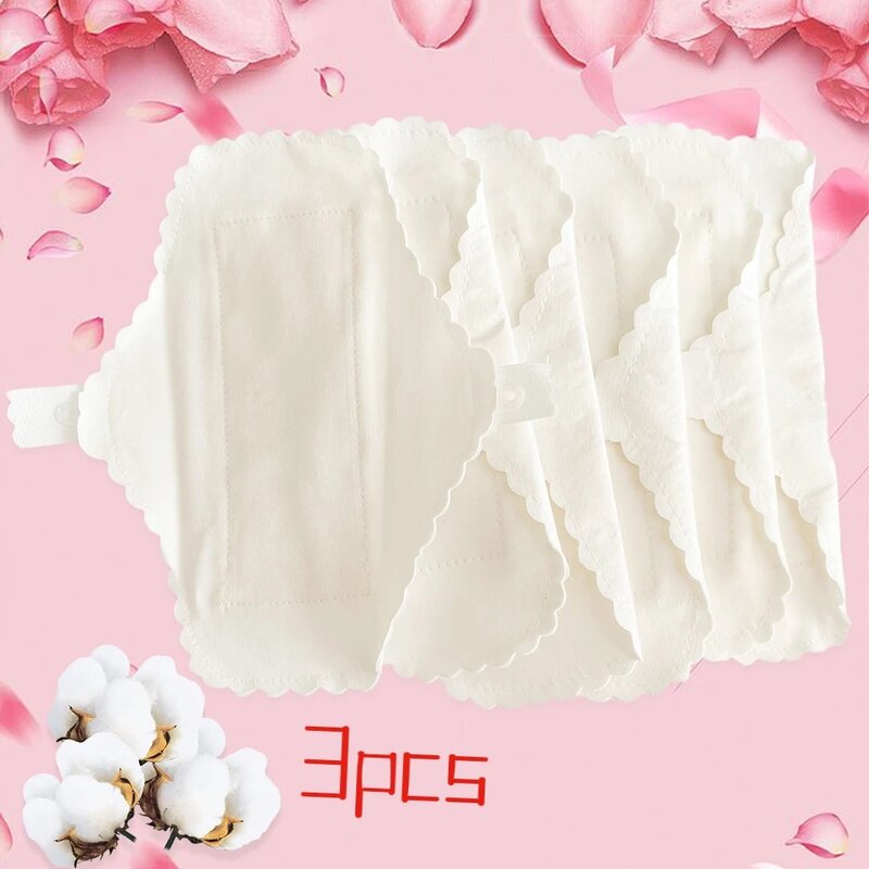 Almofadas sanitárias de algodão lavável para mulheres, forro de calcinha à prova de vazamento, almofadas menstruais reutilizáveis, higiene fina, 3PCs, 180mm