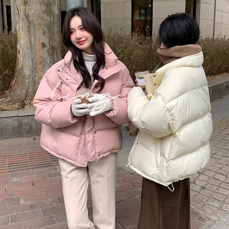 Winter New Women Stand Collar Parkas Jackets Casual Loose Zipper Thick Outwear Coats Female Korean Short Cotton Bread  N267