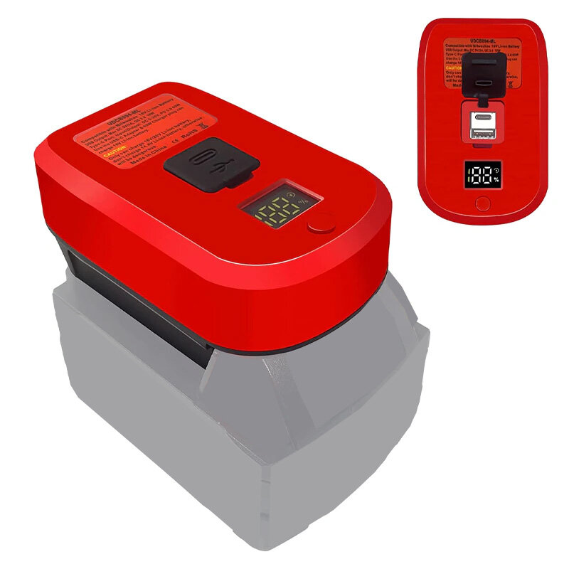 밀워키 리튬 이온 배터리 충전기 어댑터, 18V 리튬 배터리용, 휴대용 전원 USB 충전기, C타입 포트 LCD 디스플레이