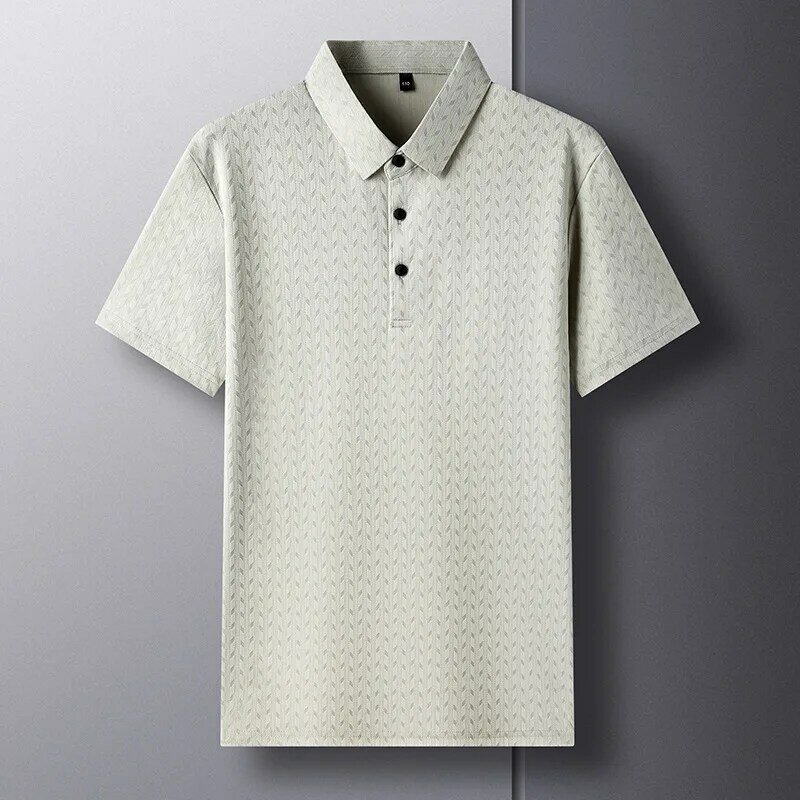 Kaus lengan pendek pria, T-shirt sutra es kasual bisnis Polo atasan kerah Lapel sutra dingin musim panas