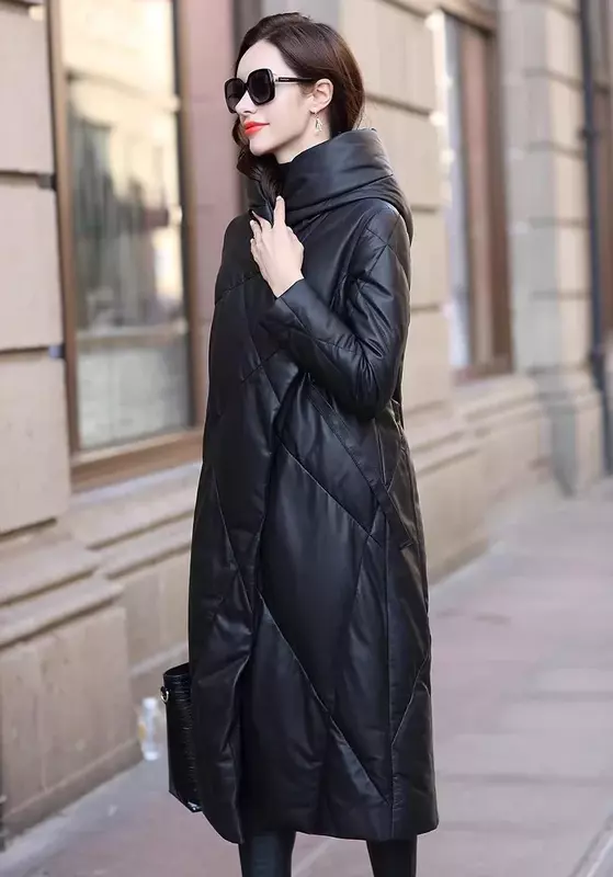 Tajiyane-jaqueta de couro verdadeira feminina, casacos de inverno genuínos de pele de carneiro, casaco longo luxuoso, 2023
