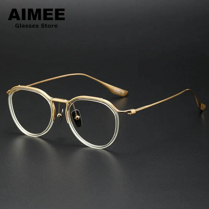 Kacamata bingkai Titanium murni merek Jepang kacamata resep bulat setengah pelek untuk pria wanita kacamata cahaya biru optik DTX131