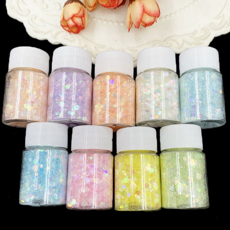 20g/bottle Mixed Mermaid Laser Nail Glitter Powder Hexagon Irregularity Illusory Color Nail Sequins For Lady Shiny Nail Manicure