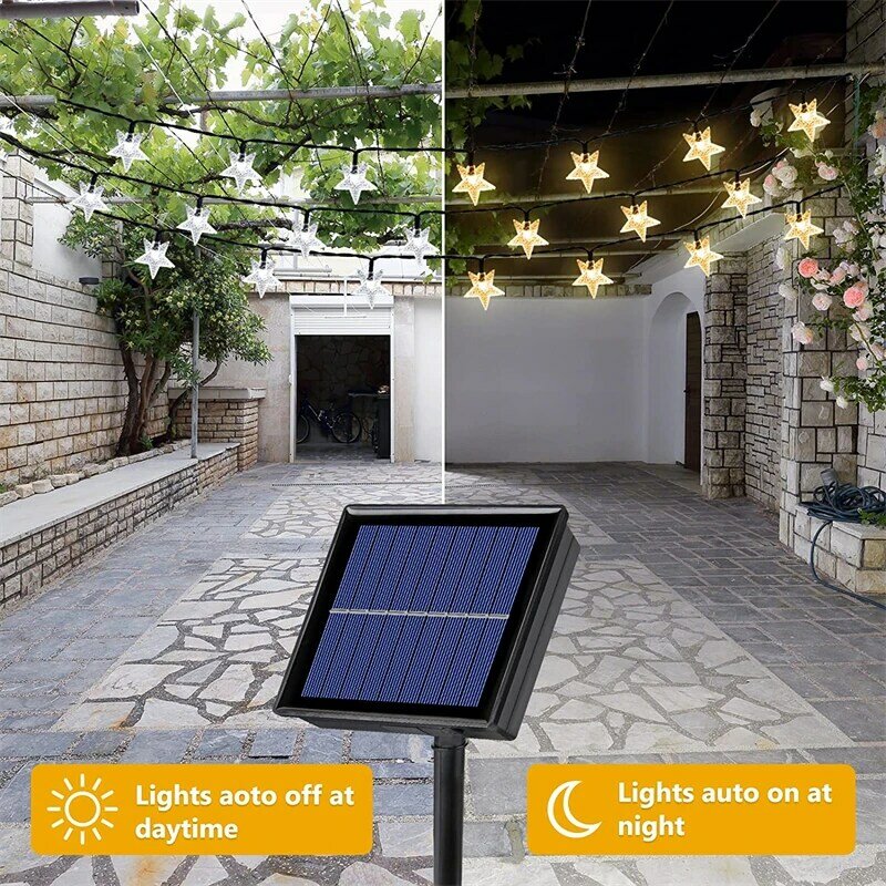 Lampu Tali Bintang Surya Luar Ruangan 40Ft 100 LED 8 Mode Lampu Tahan Air Peri Kelap-kelip Bertenaga Surya untuk Teras Kebun Natal