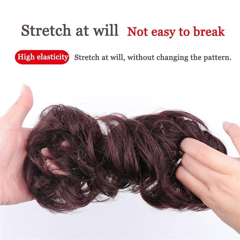 Ekstensi rambut cepol bulat sintetis, ekstensi rambut keriting halus dengan serat sutra buatan elastis untuk wanita