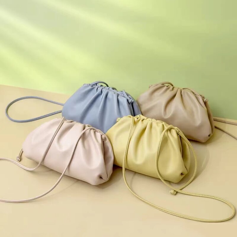 Tas tangan wanita kulit sintetis merek desainer mewah terkenal Y2k tas tangan kecil awan tas selempang bahu wanita lembut pangsit B